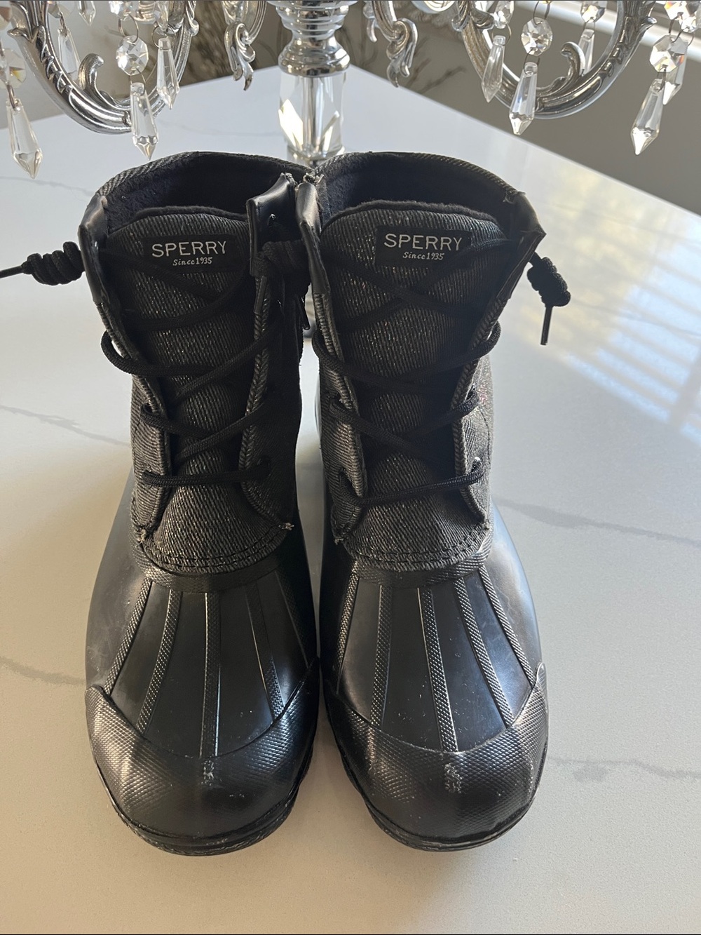 Sperry Black Waterproof Lace-Up Duck Boots